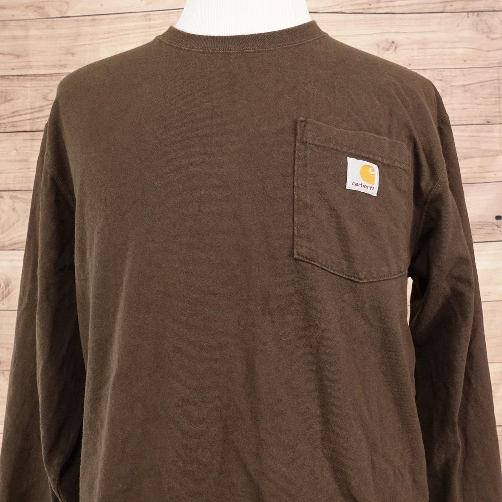Carhartt Shirt Mens M Brown Long Sleeve Original Fit Pocket Tee T-Shirt K126 DKB